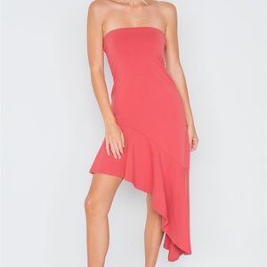 Strapless Flounce Hem Solid Dress